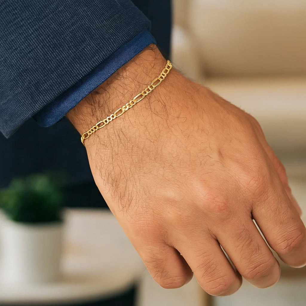 14k Yellow Gold Solid Figaro Bracelet (3.00 mm)