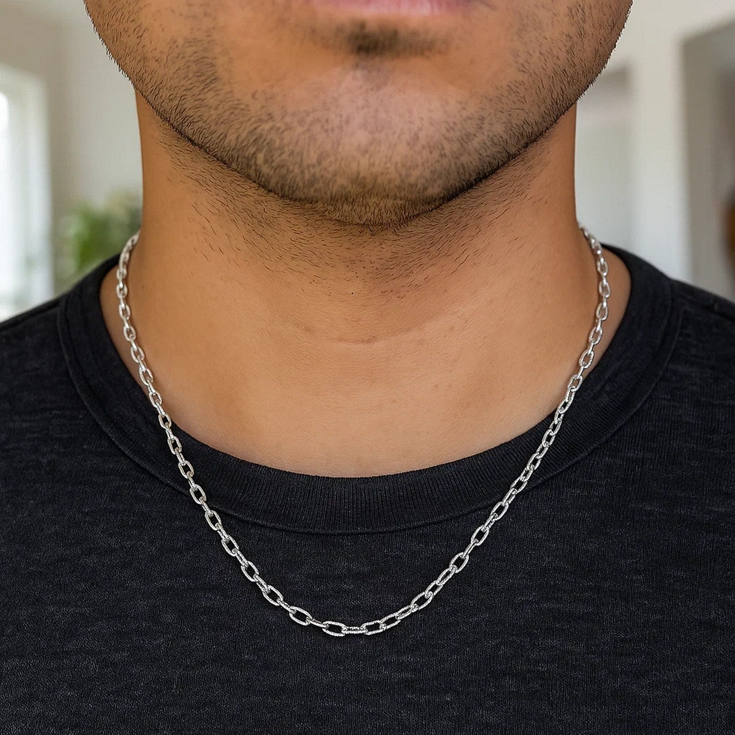 14k White Gold Pendant Chain with Textured Links (2.90 mm)