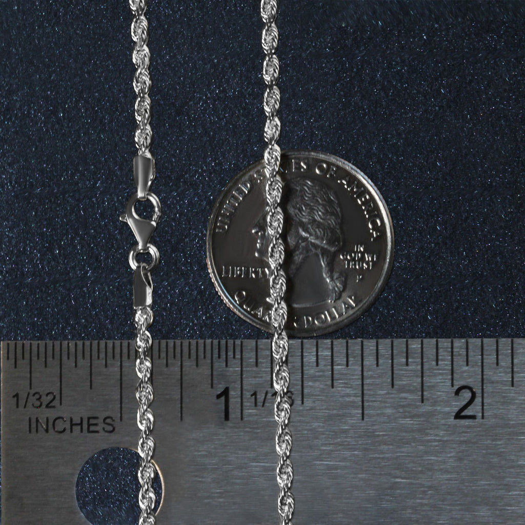 14k White Gold Solid Diamond Cut Rope Chain (2.50 mm)