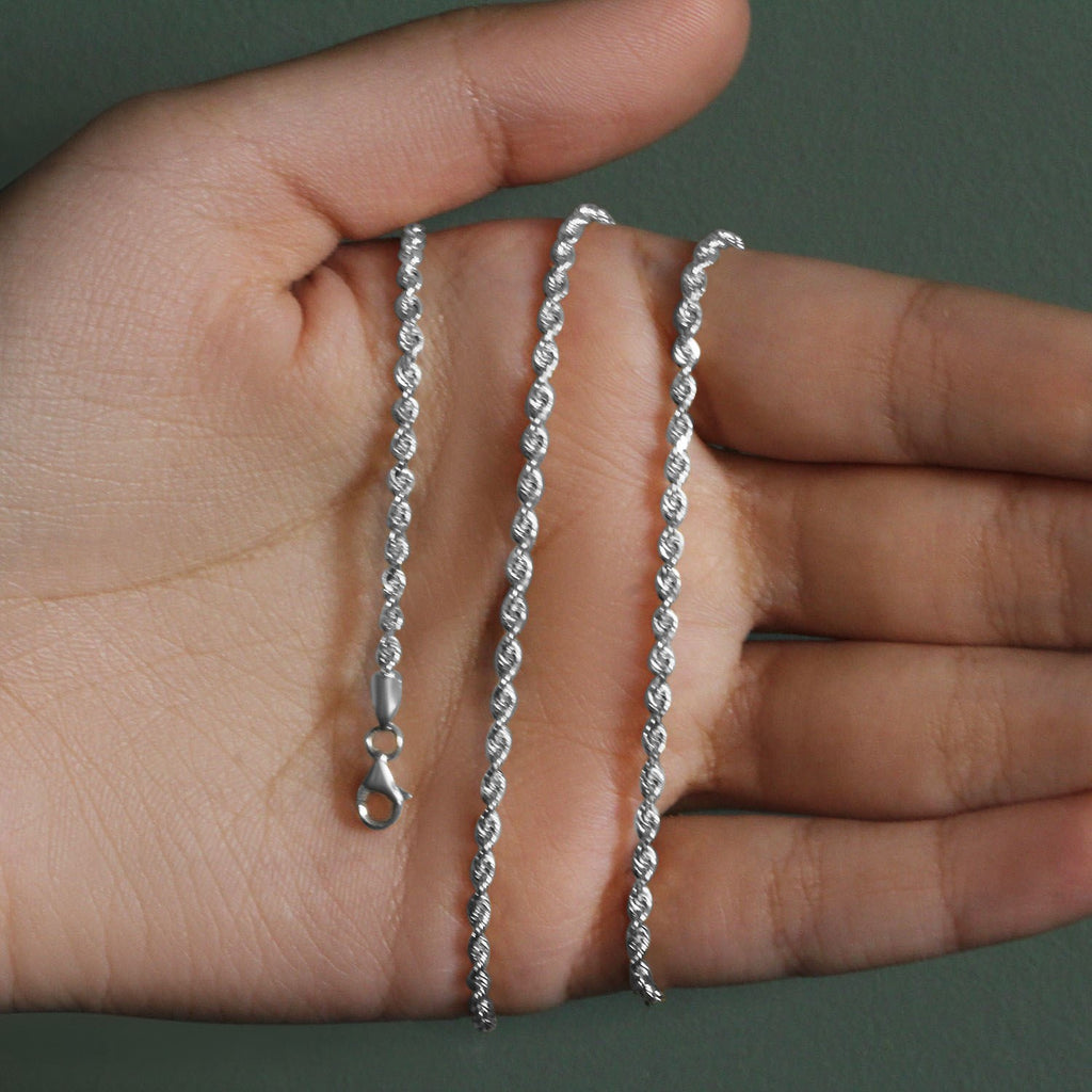 14k White Gold Solid Diamond Cut Rope Chain (2.50 mm)