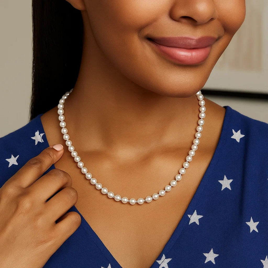 14k Yellow Gold Necklace with White Freshwater Cultured Pearls (6.0mm to 6.5mm)