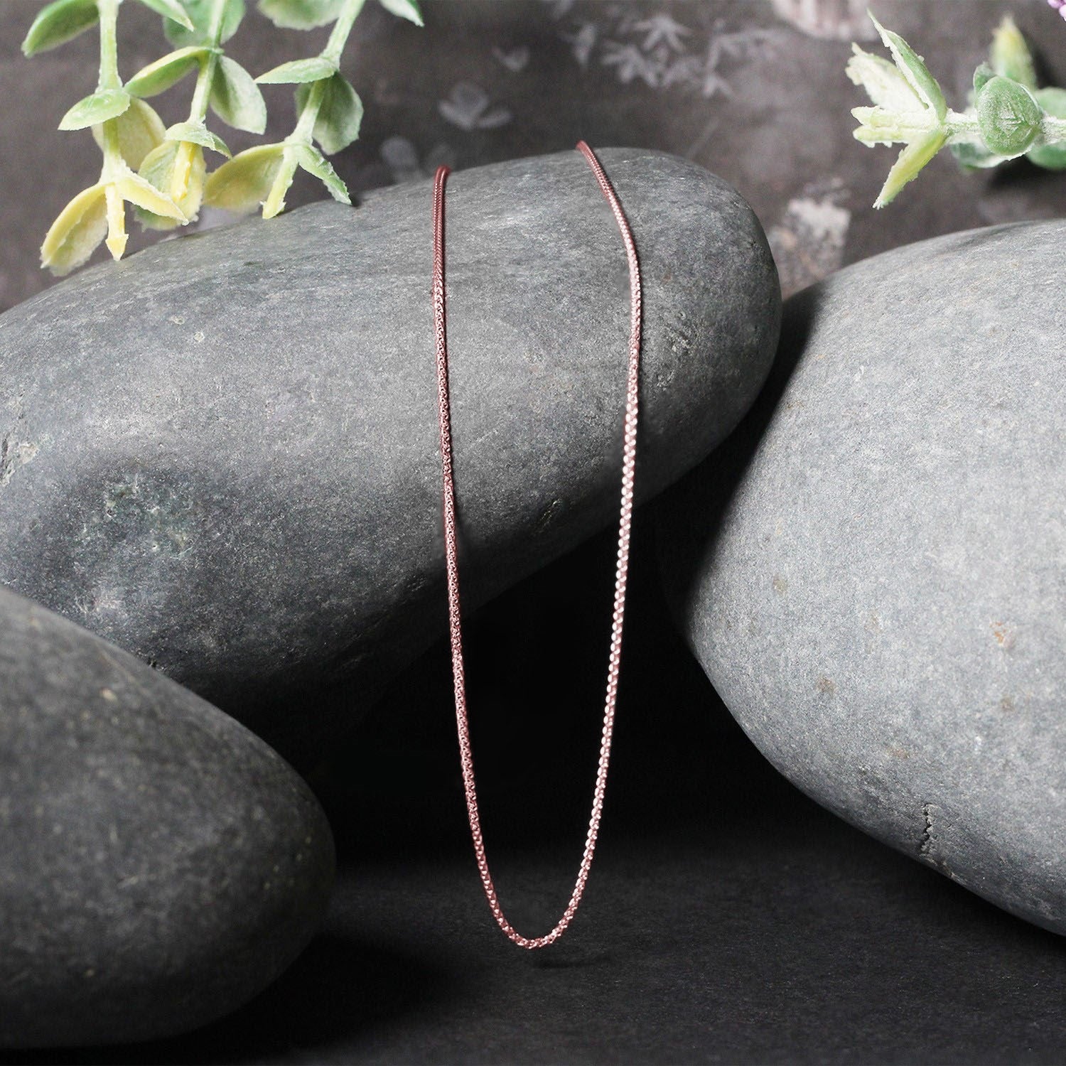 14k Rose Gold Diamond Cut Round Wheat Chain (0.70 mm)