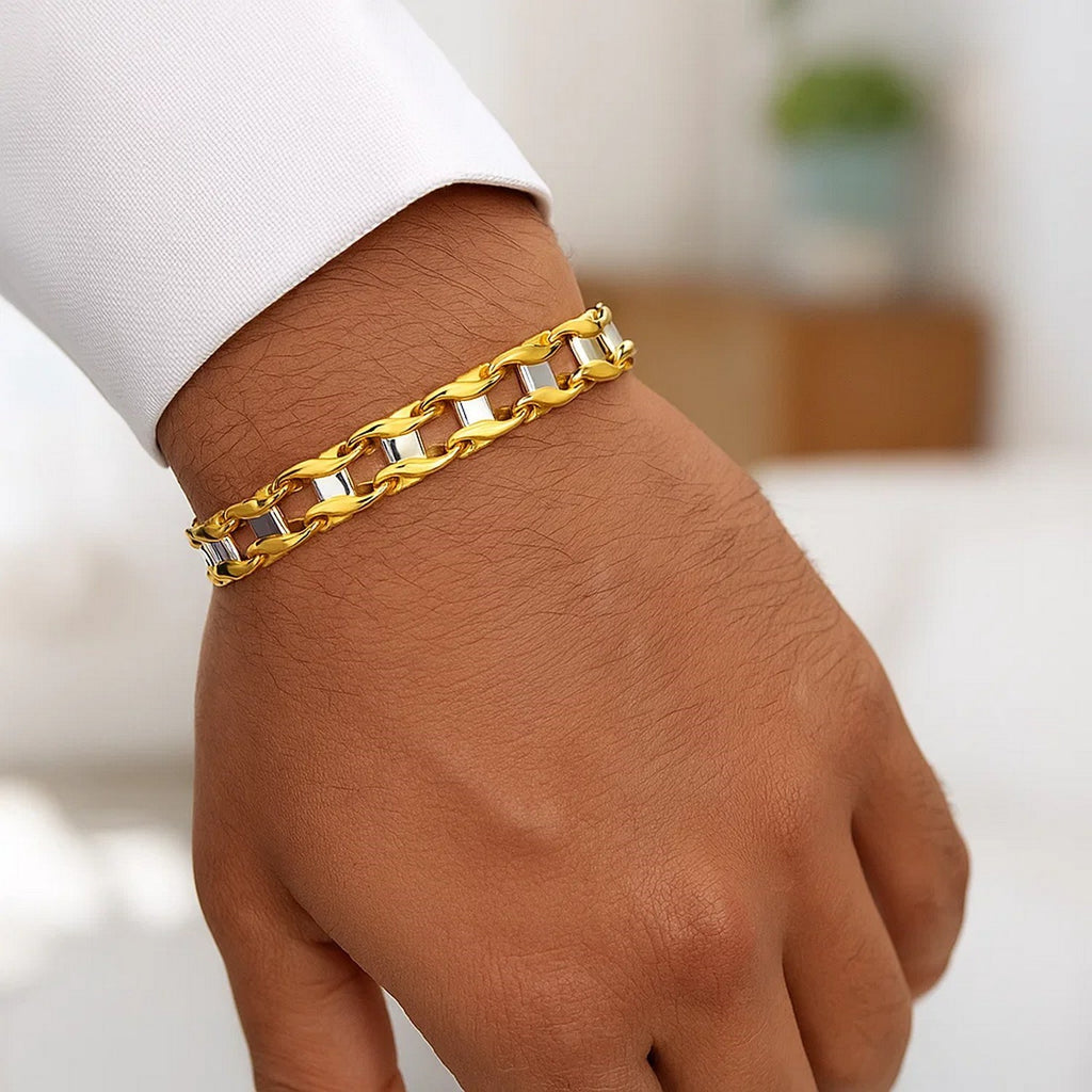 14k Two-Tone Gold Mens Bracelet with S Style Bar Links (7.85 mm)