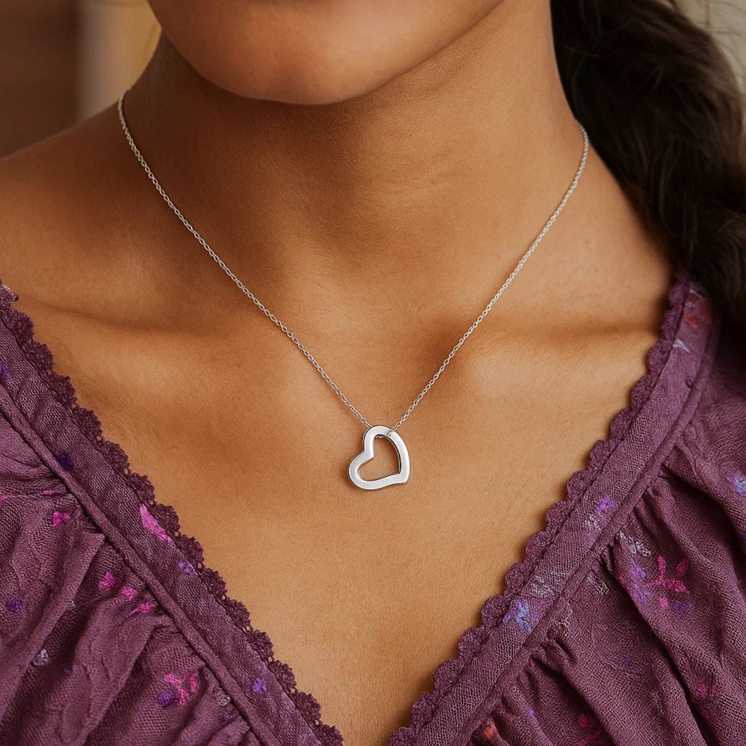 14k White Gold Heart Pendant