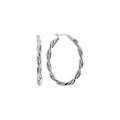 Sterling Silver Oval Hoop Braided Diamond Cut Earrings(4x22mm)