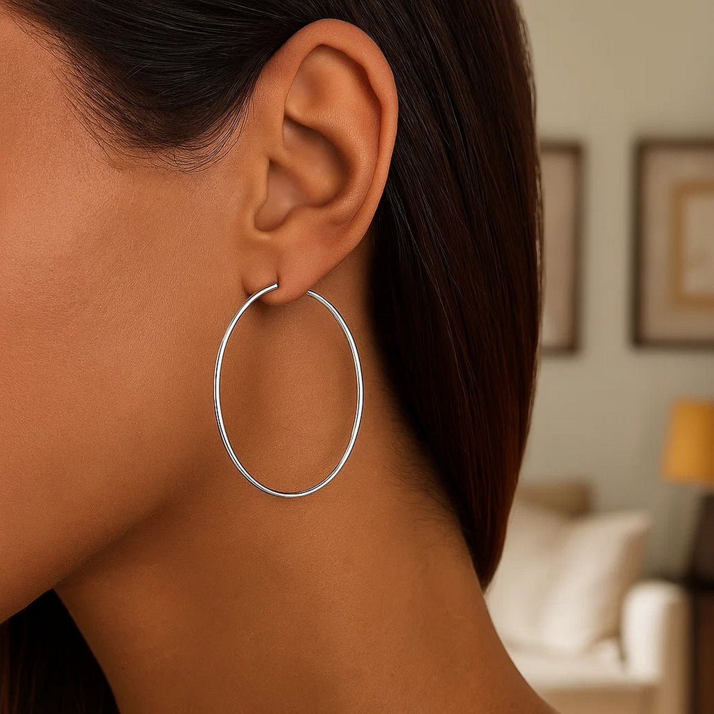 14k White Gold Polished Hoop Earrings (1.5x45mm)
