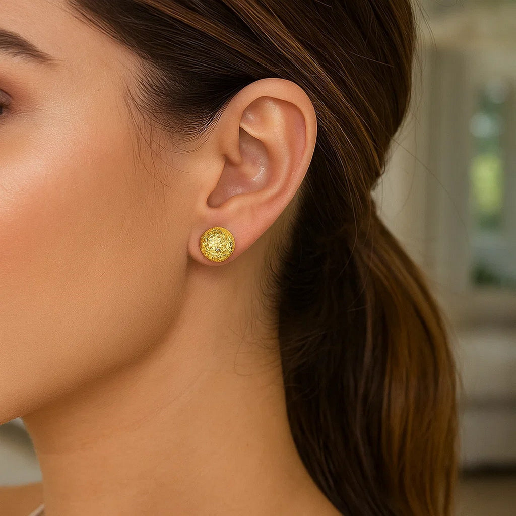 14k Yellow Gold Puff Round Earrings with Diamond Cuts(11mm)