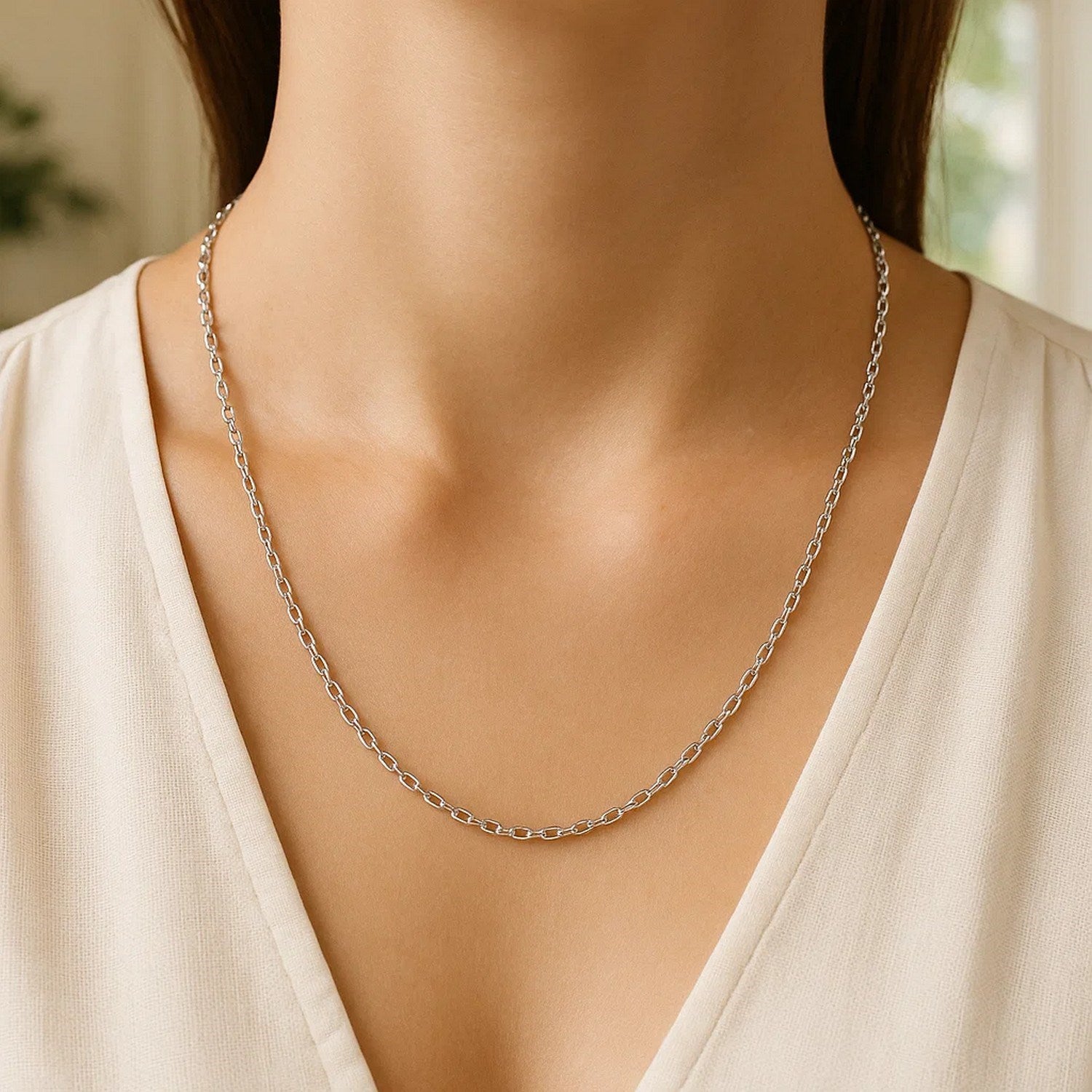 14k White Gold Diamond Cut Cable Link Chain (2.20 mm)
