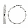 Sterling Silver Hammered Style Hoop Earrings with Rhodium Plating (4x30mm)