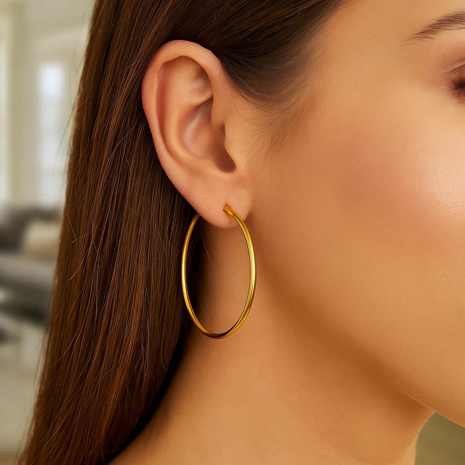 14k Yellow Gold Polished Hoop Earrings (2x45mm)