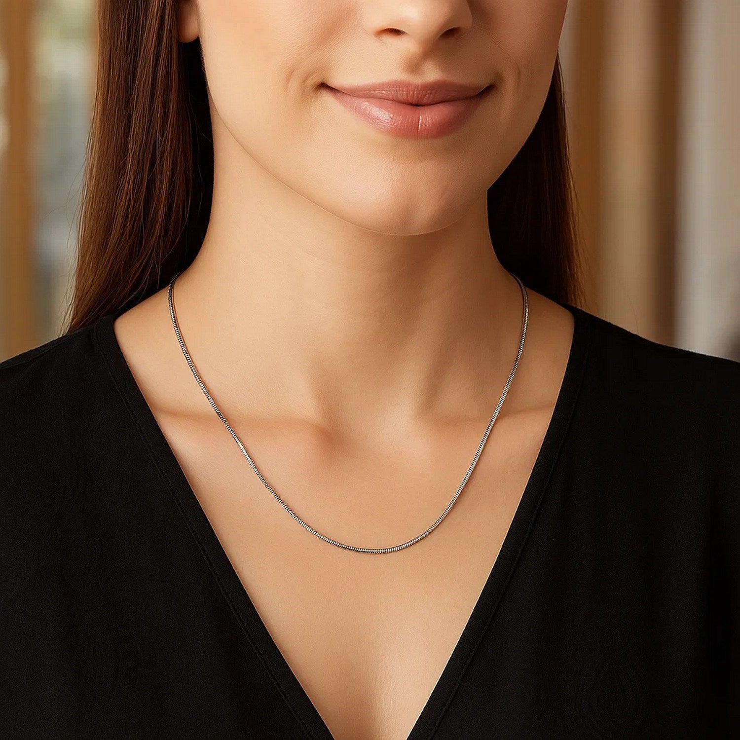 Rhodium Plated 1.3mm Sterling Silver Snake Style Chain (1.30 mm)