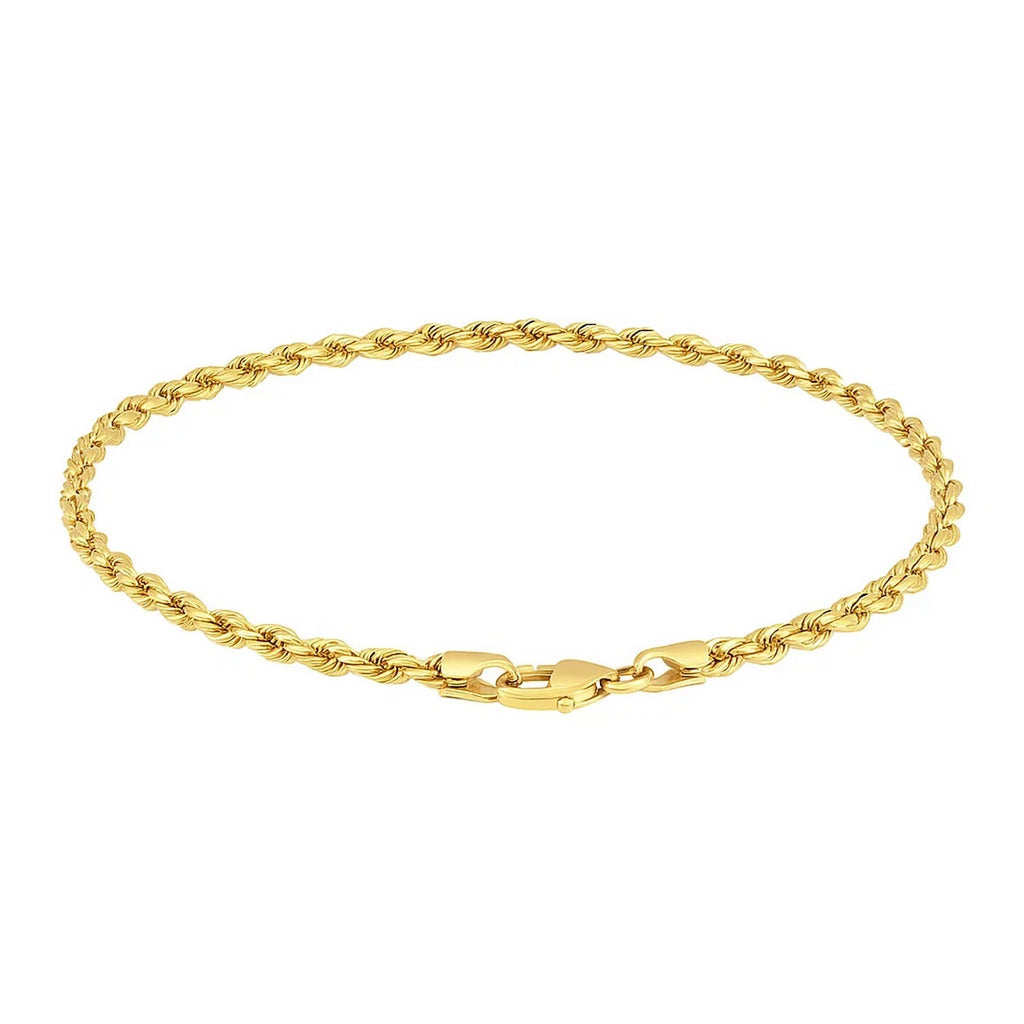 14k Yellow Gold Solid Diamond Cut Rope Bracelet (3.00 mm)