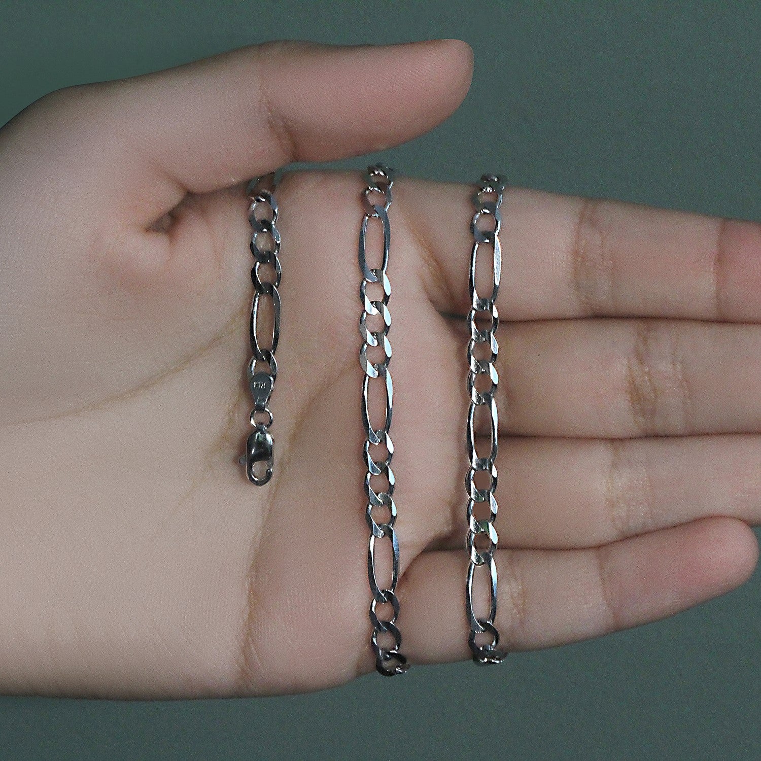 14k White Gold Solid Figaro Chain (4.50 mm)