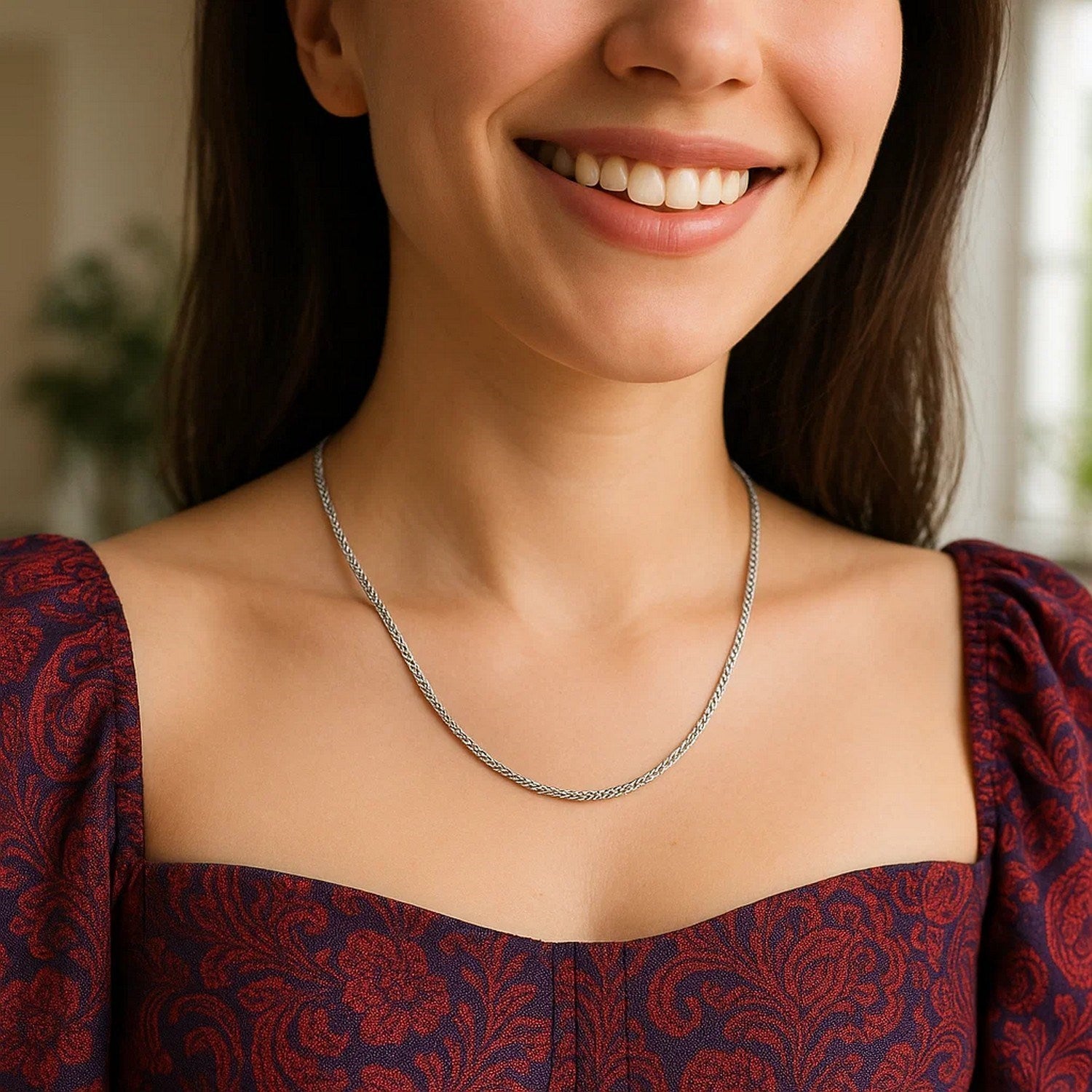 Sterling Silver Rhodium Plated Wheat Chain (1.50 mm)