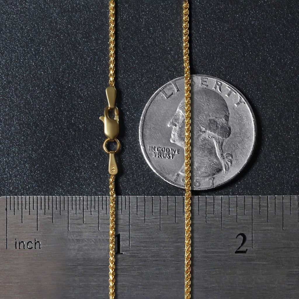 14k Yellow Gold Diamond Cut Round Wheat Chain (1.20 mm)