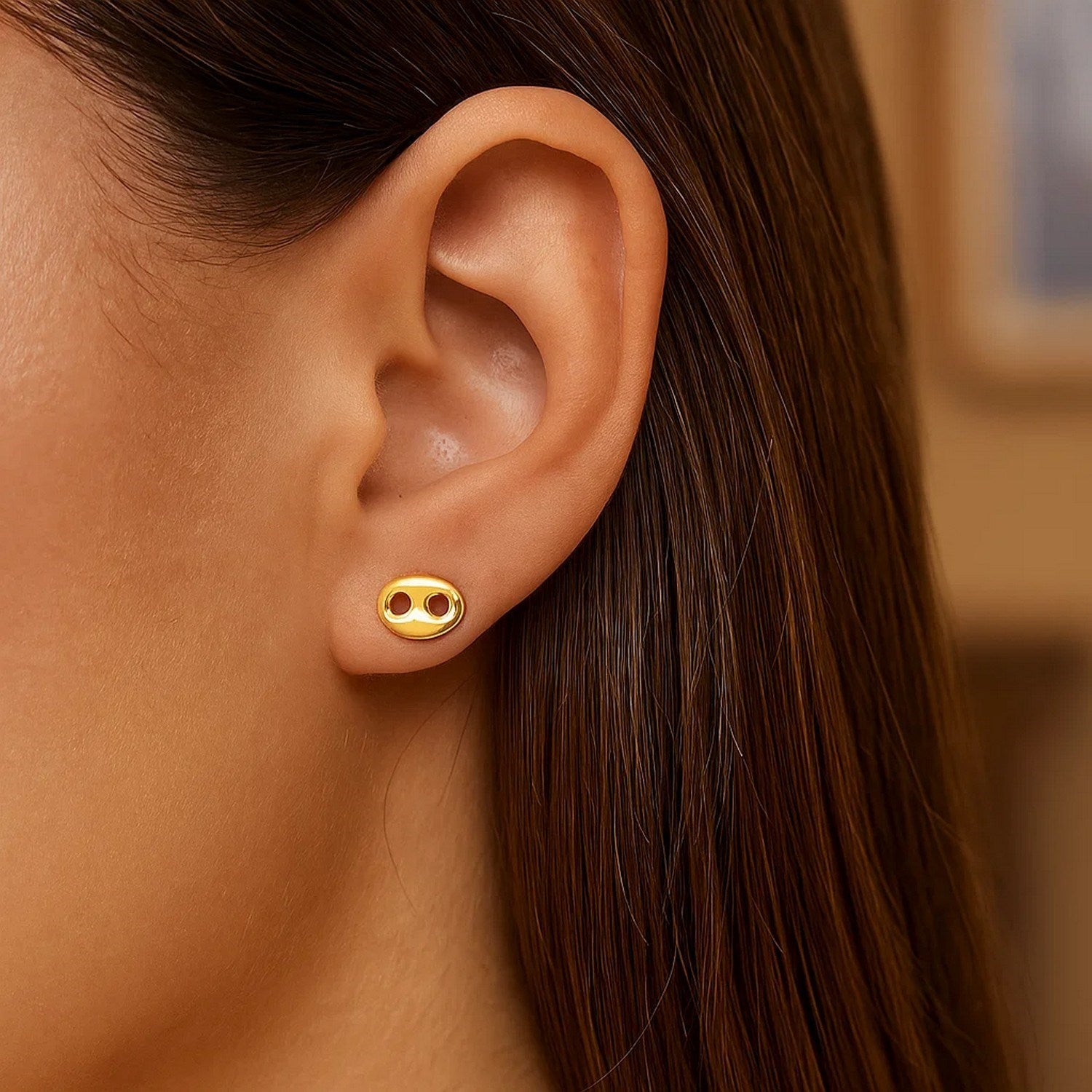 14K Yellow Gold Mariner Link Button Earrings