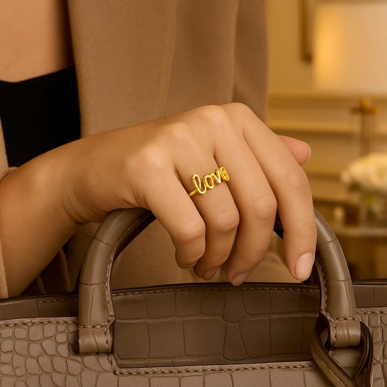 14k Yellow Gold Ring with Love