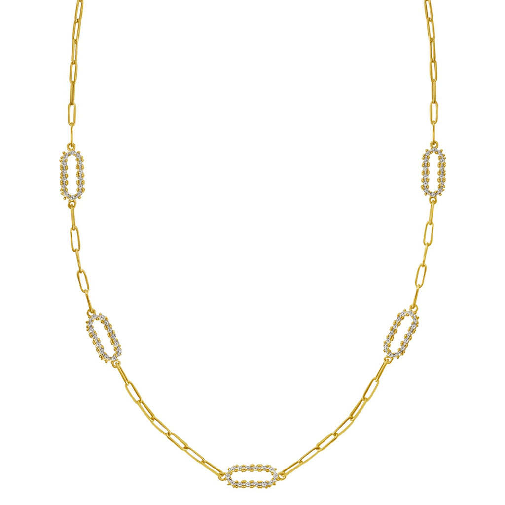 14K Yellow Gold Diamon Oro Paperclip Necklace