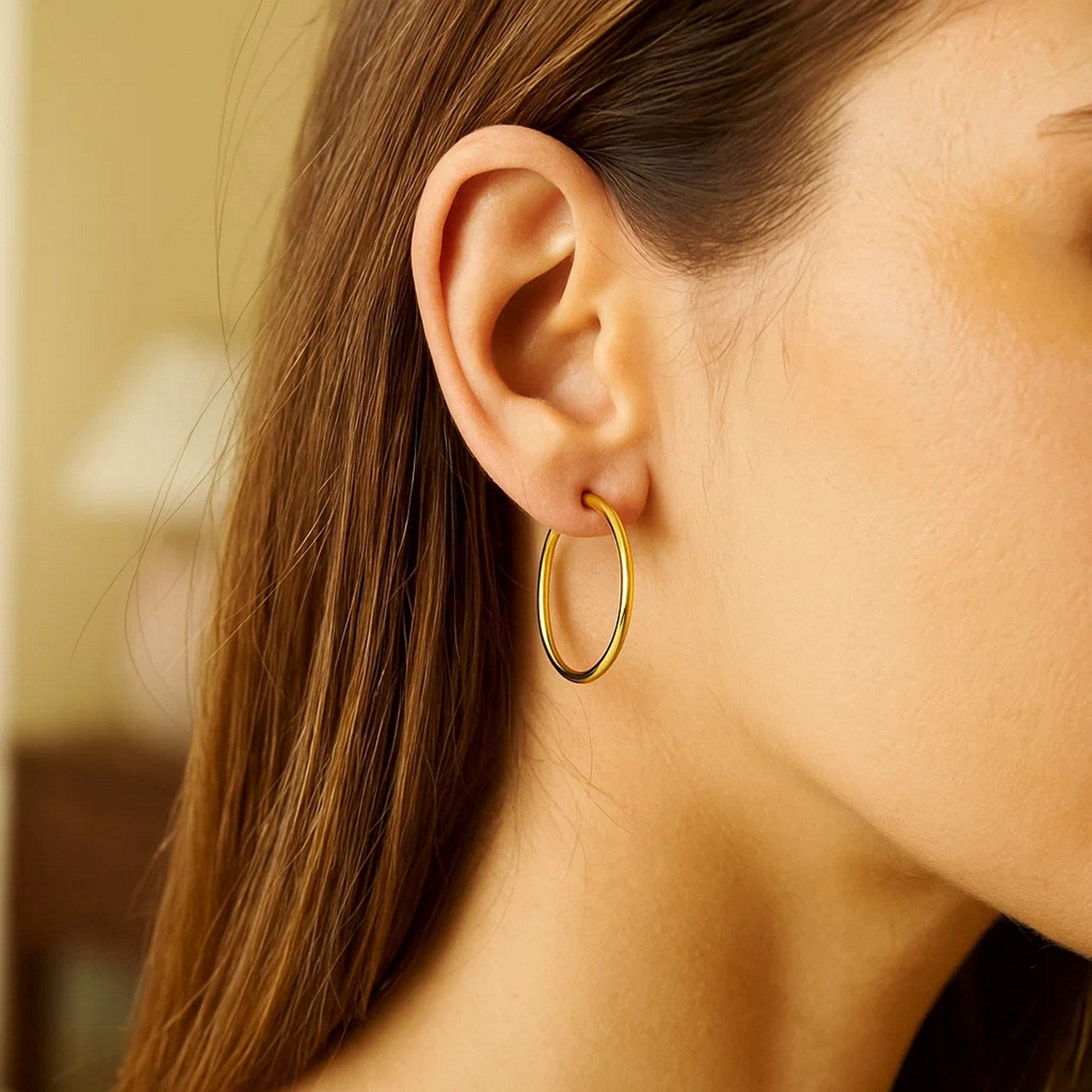 10k Yellow Gold Polished Hoop Earrings (2x25mm)