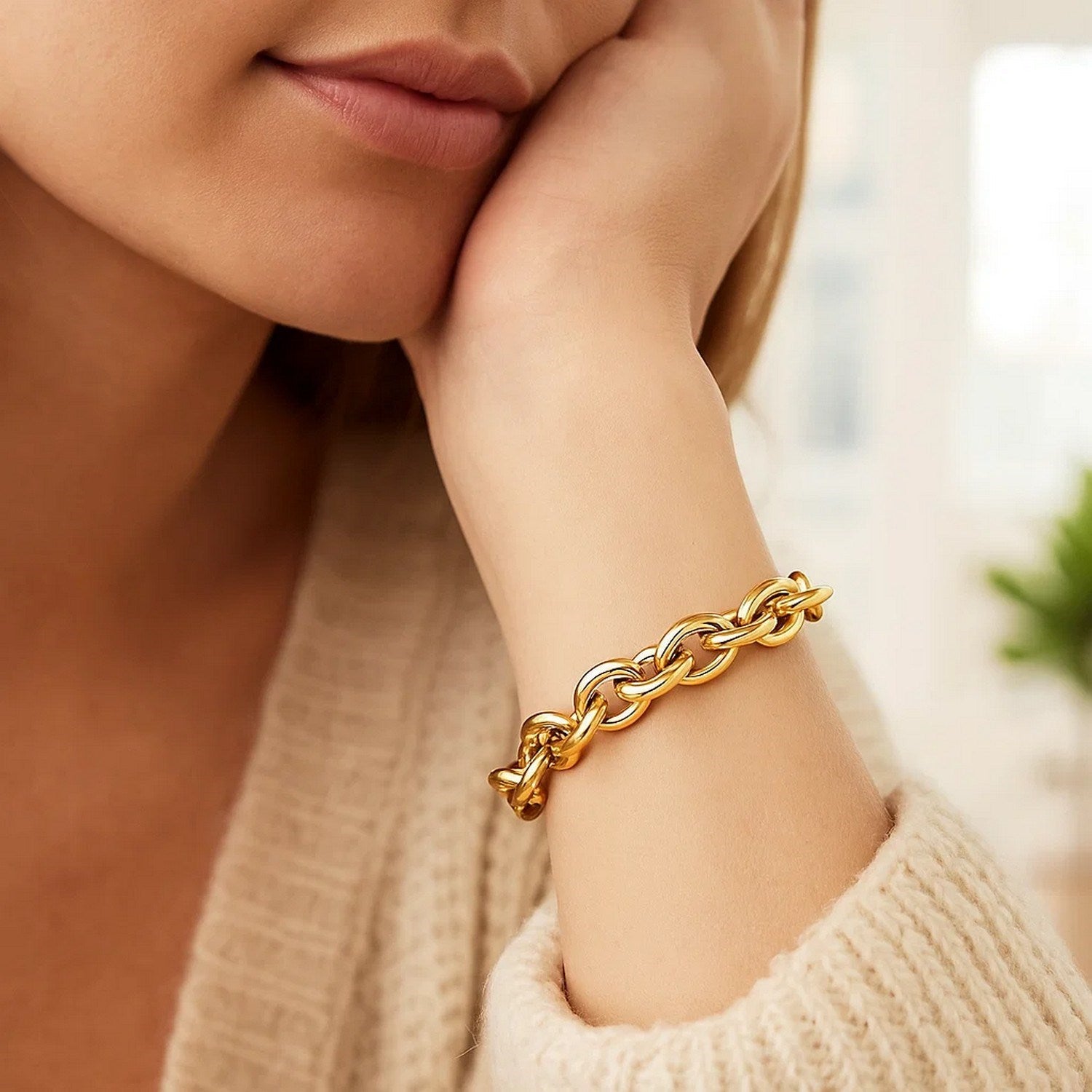 14k Yellow Gold Polished Cable Link Bracelet