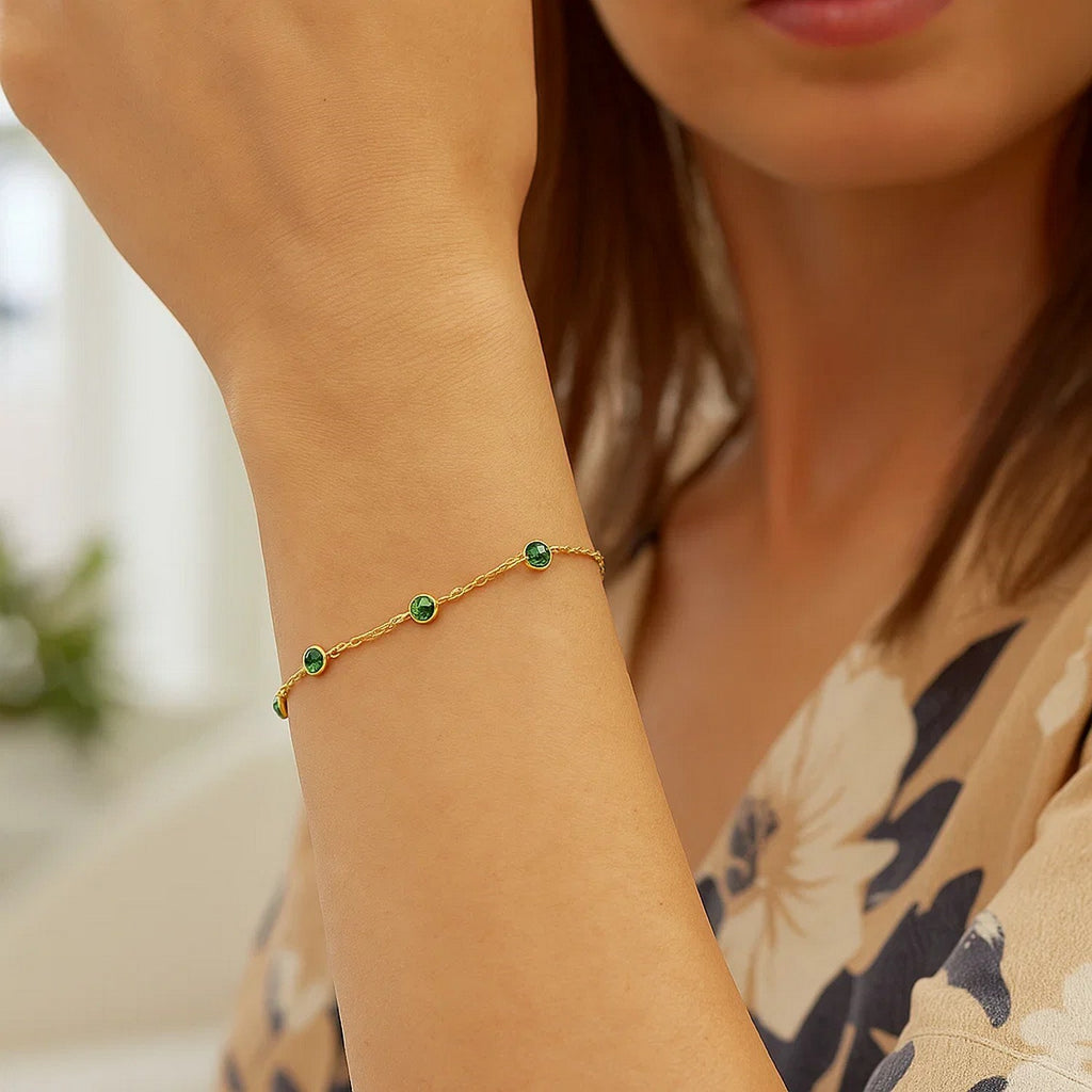 14K Yellow Gold Emerald Station Bracelet