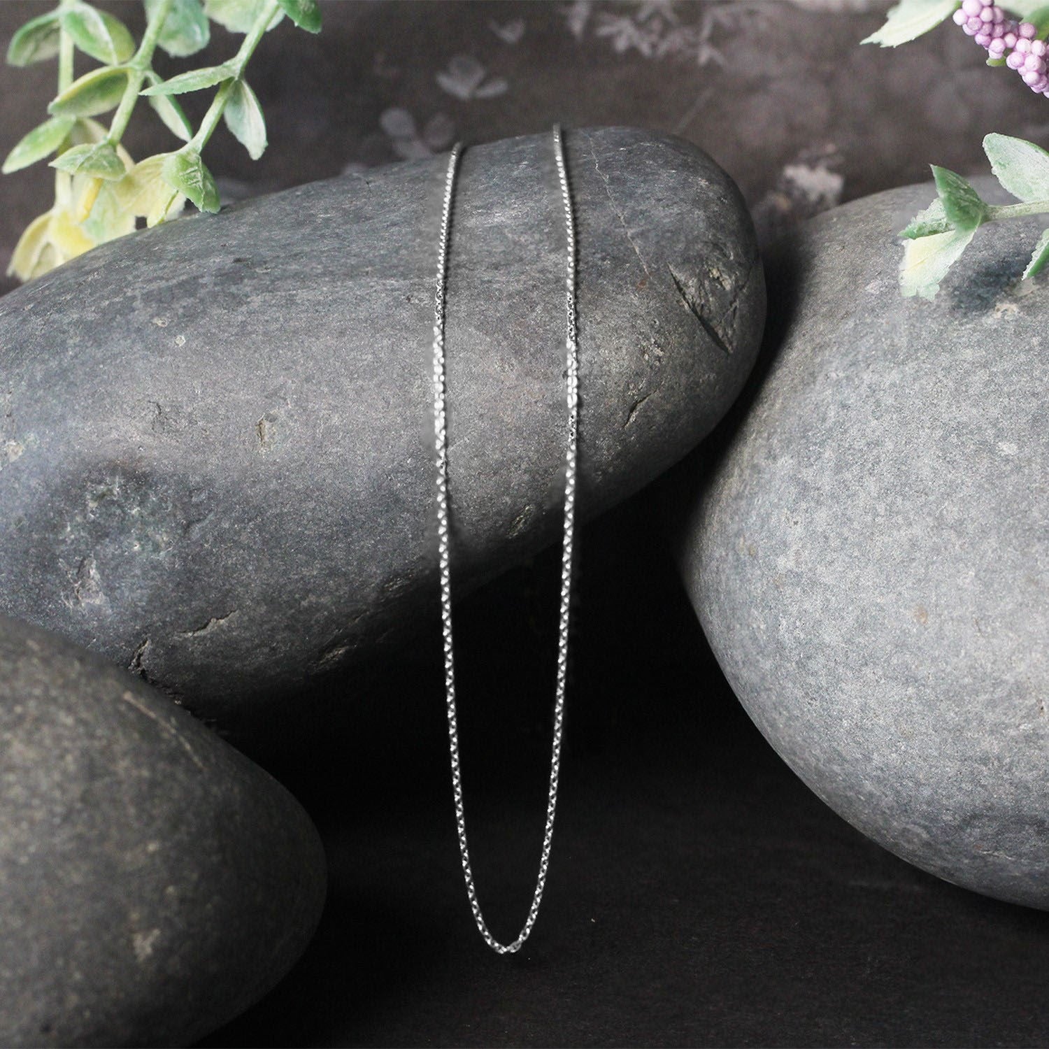 18k White Gold Round Cable Link Chain (0.97 mm)