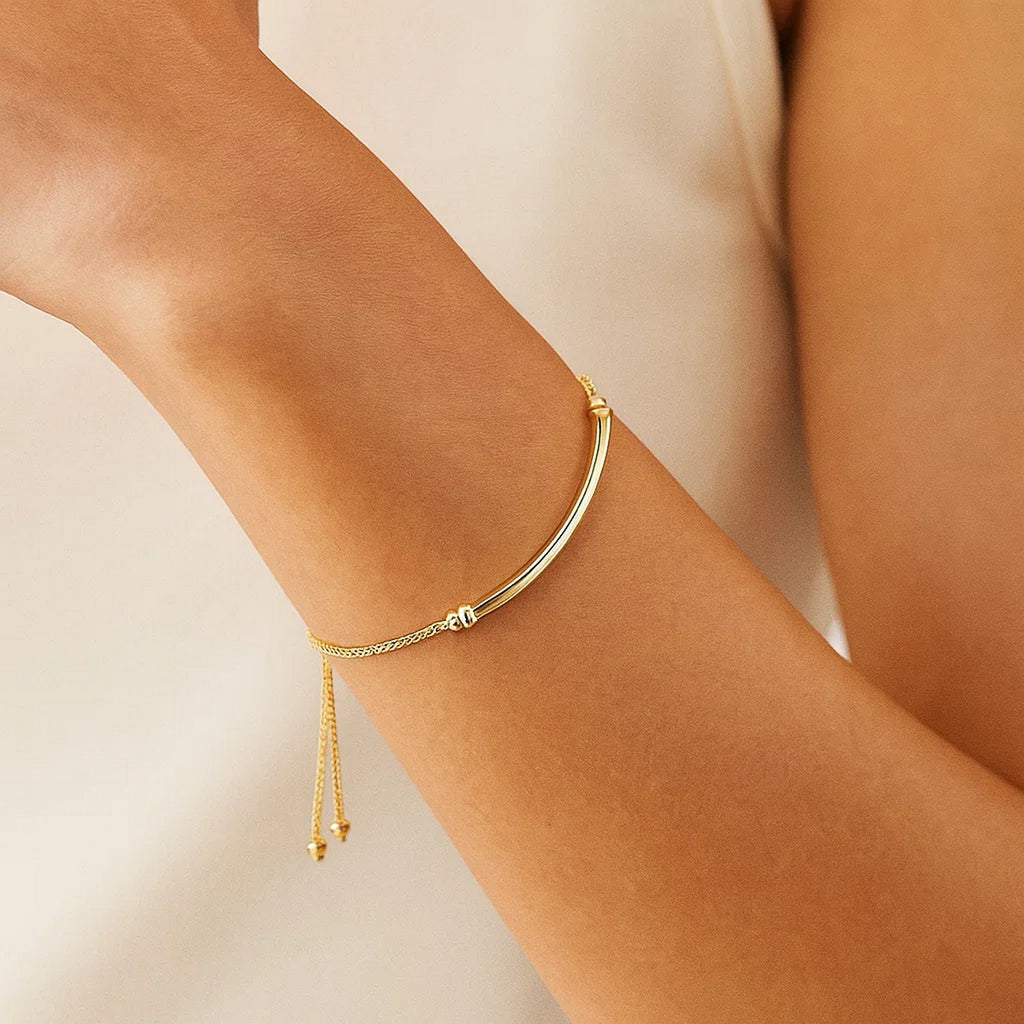 14k Yellow Gold Lariat Bracelet with Polished Curved Bar