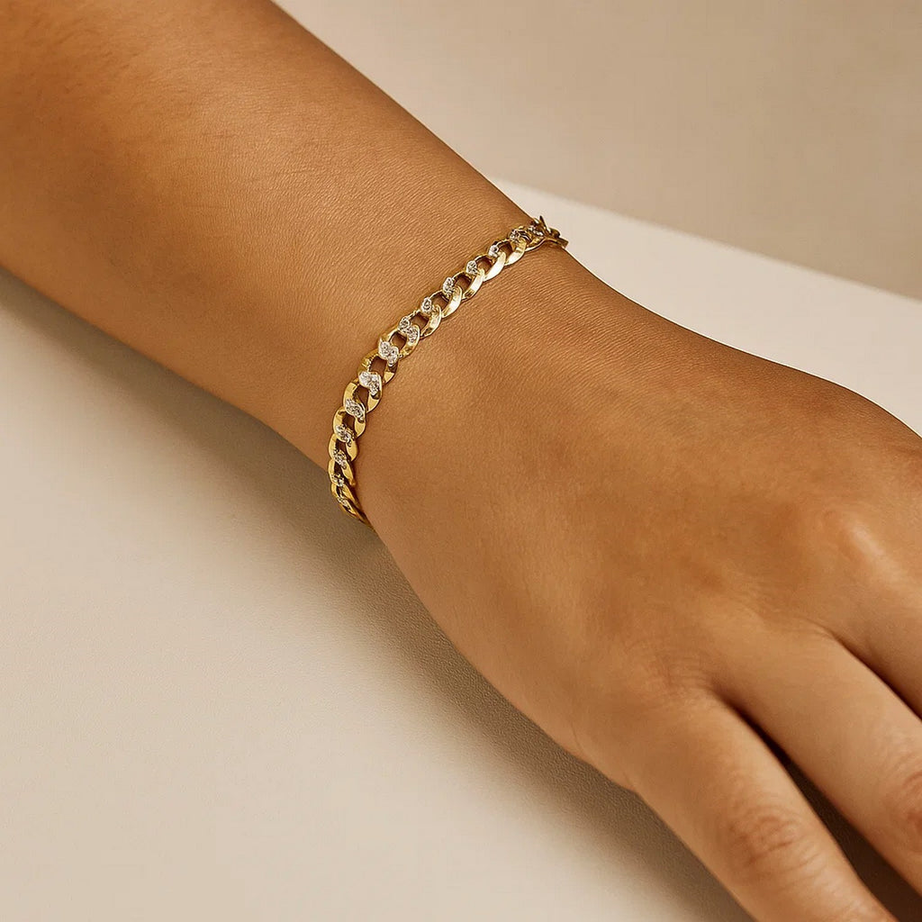 14k Two Tone Gold Pave Curb Bracelet (3.60 mm)