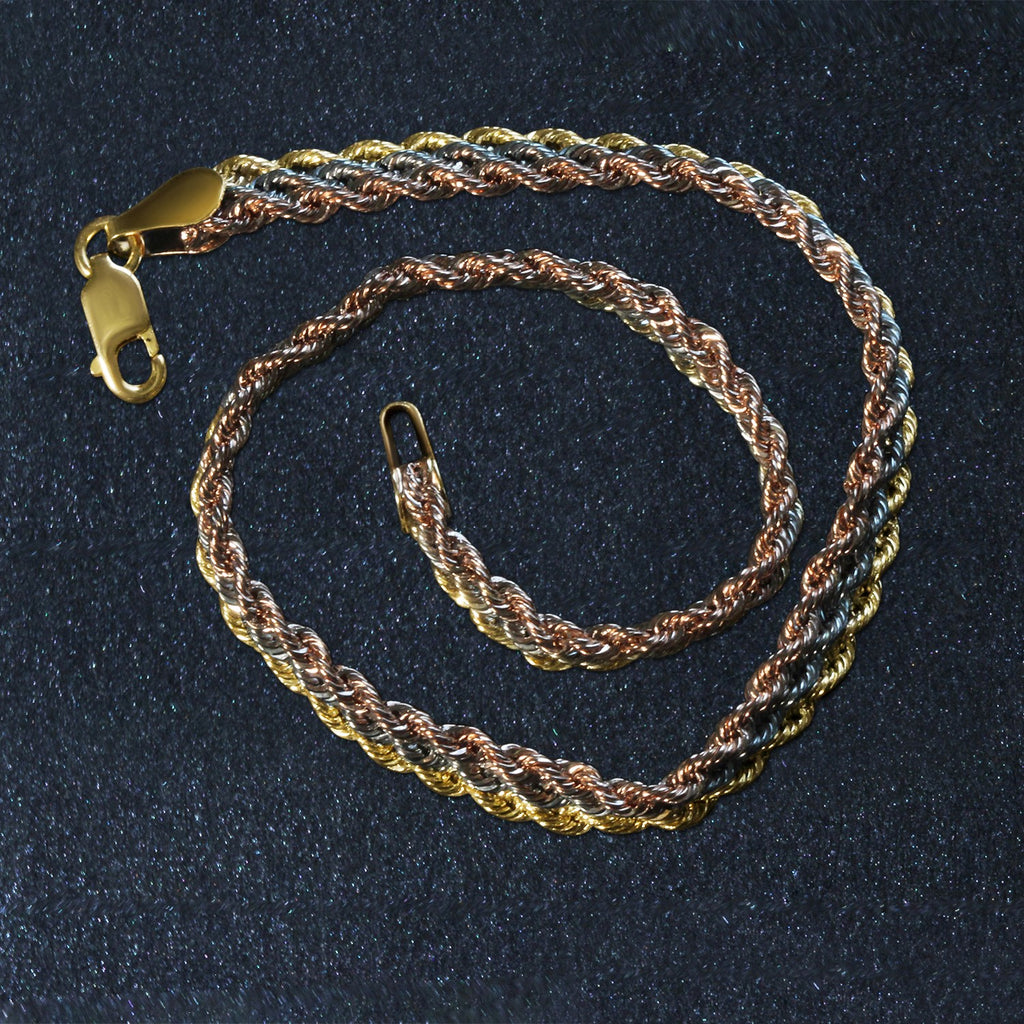 Tri Gold Rope Weave 10k Tri-Toned Gold Multi-Strand Rope Chain Bracelet (6.35 mm) – VERA ...