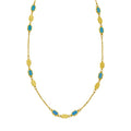 14K Yellow Gold Hexagon Turquoise Inlay Links Necklace