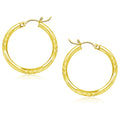 10k Yellow Gold Diamond Cut Hoop Earrings (3x25mm)