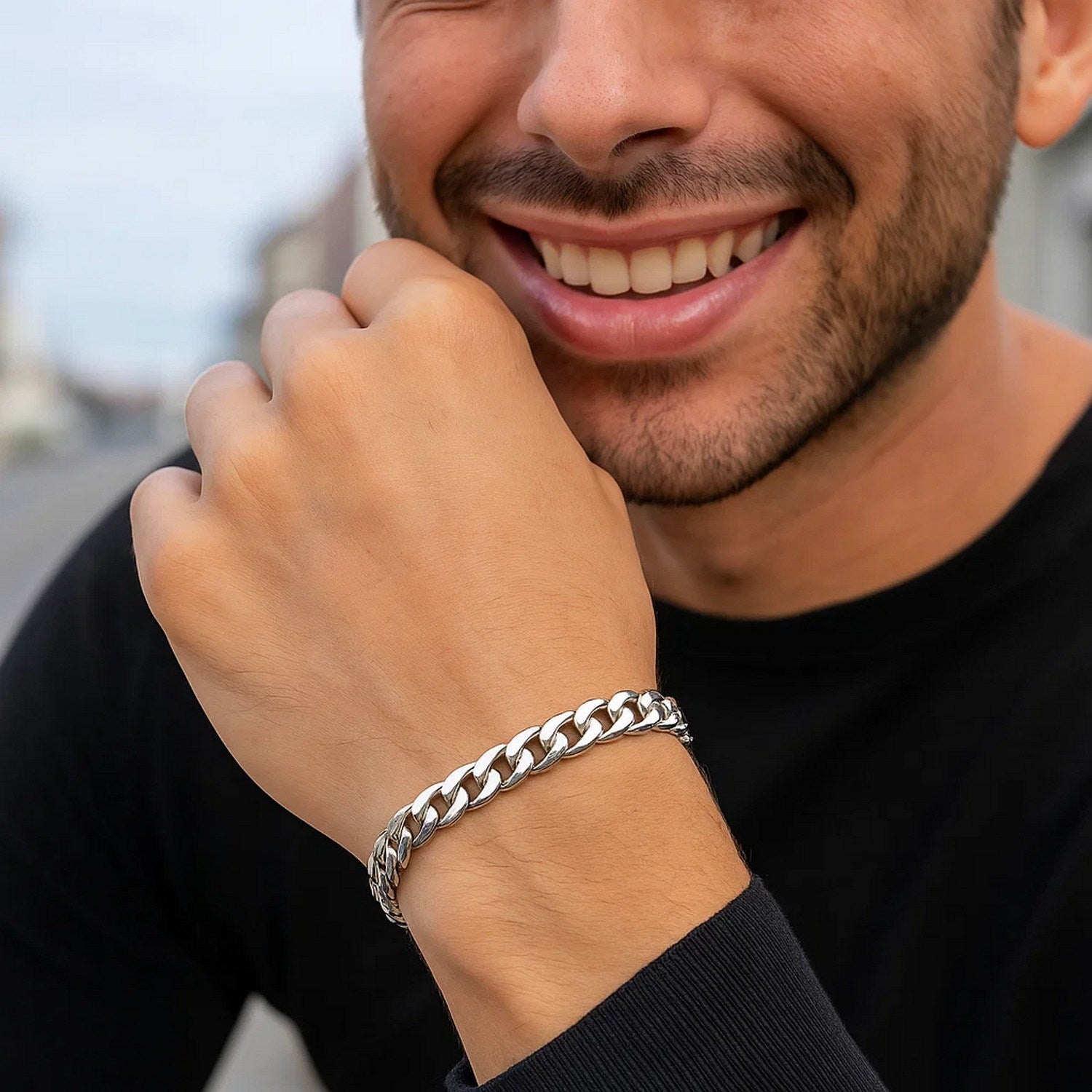 14k White Gold Miami Cuban Semi Solid Bracelet (5.50 mm)