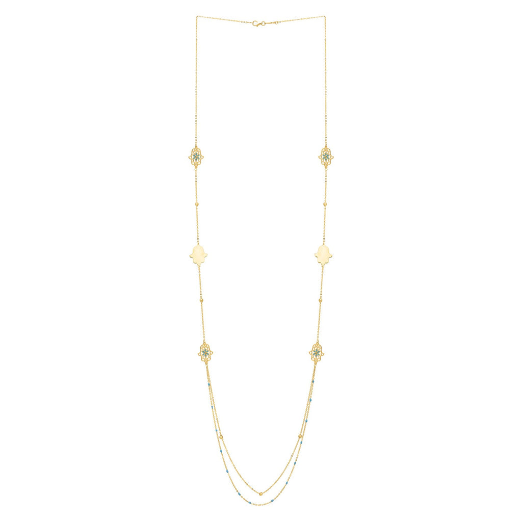Long Hamsa Necklace in 14K Yellow Gold