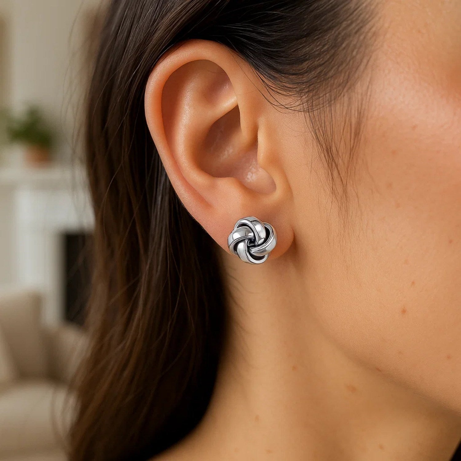 Sterling Silver Polished Love Knot Earrings(10mm)