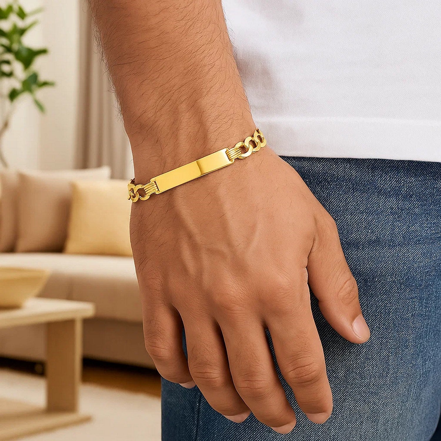 14k Yellow Gold 8 1/2 inch Mens Curb Chain ID Bracelet (8.30 mm)