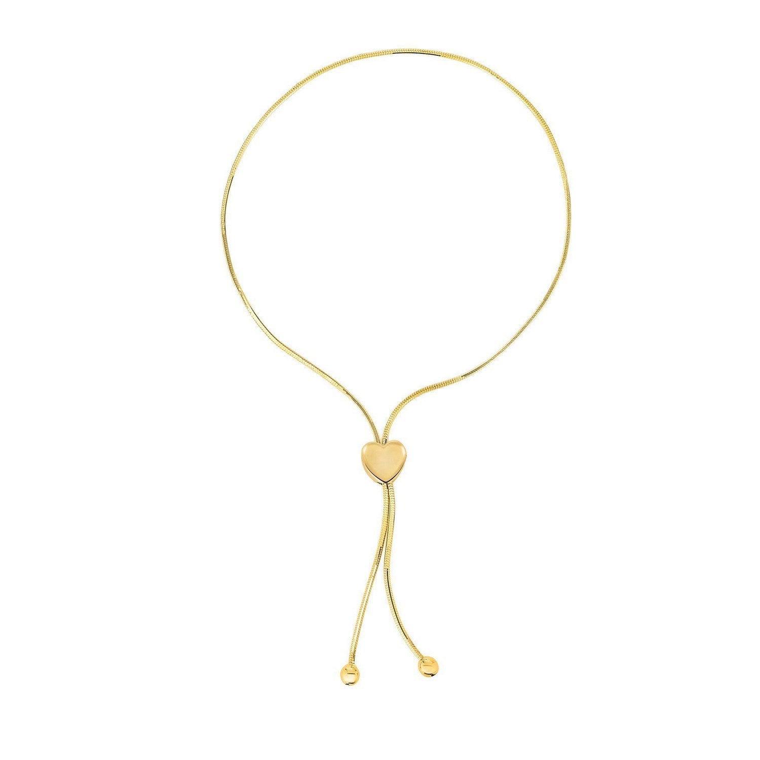 14k Yellow Gold Adjustable Lariat Style Heart Motif Bracelet (1.00 mm)
