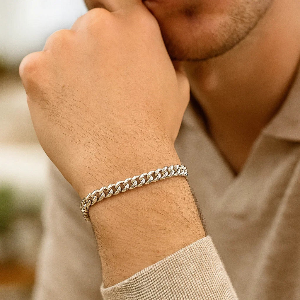 14k White Gold Classic Miami Cuban Solid Bracelet (5.00 mm)