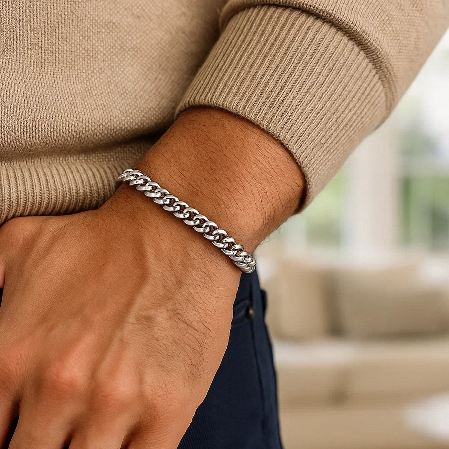 14k White Gold Classic Miami Cuban Solid Bracelet (5.00 mm)