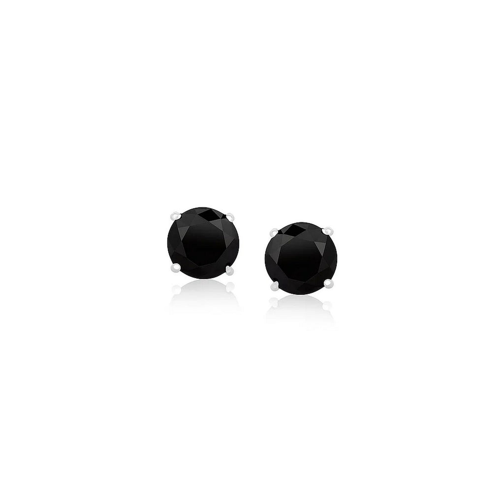 14k White Gold Stud Earrings with Black Faceted Cubic Zirconia(5mm)