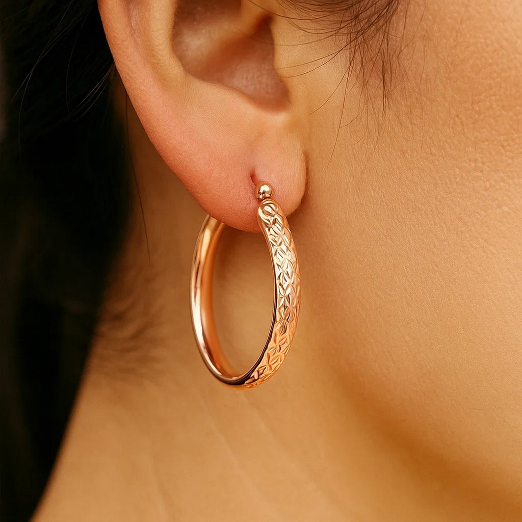 14k Rose Gold Hammered Oval Hoop Earrings