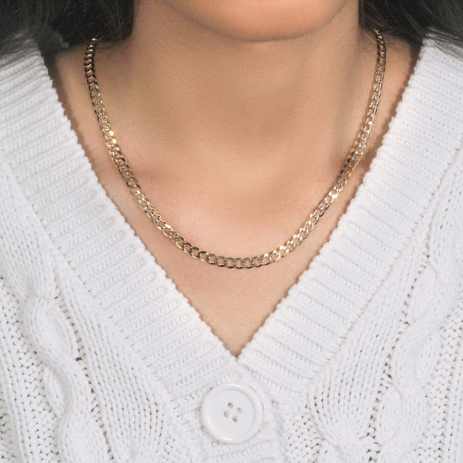 14k Two Tone Gold Pave Curb Chain (4.60 mm)