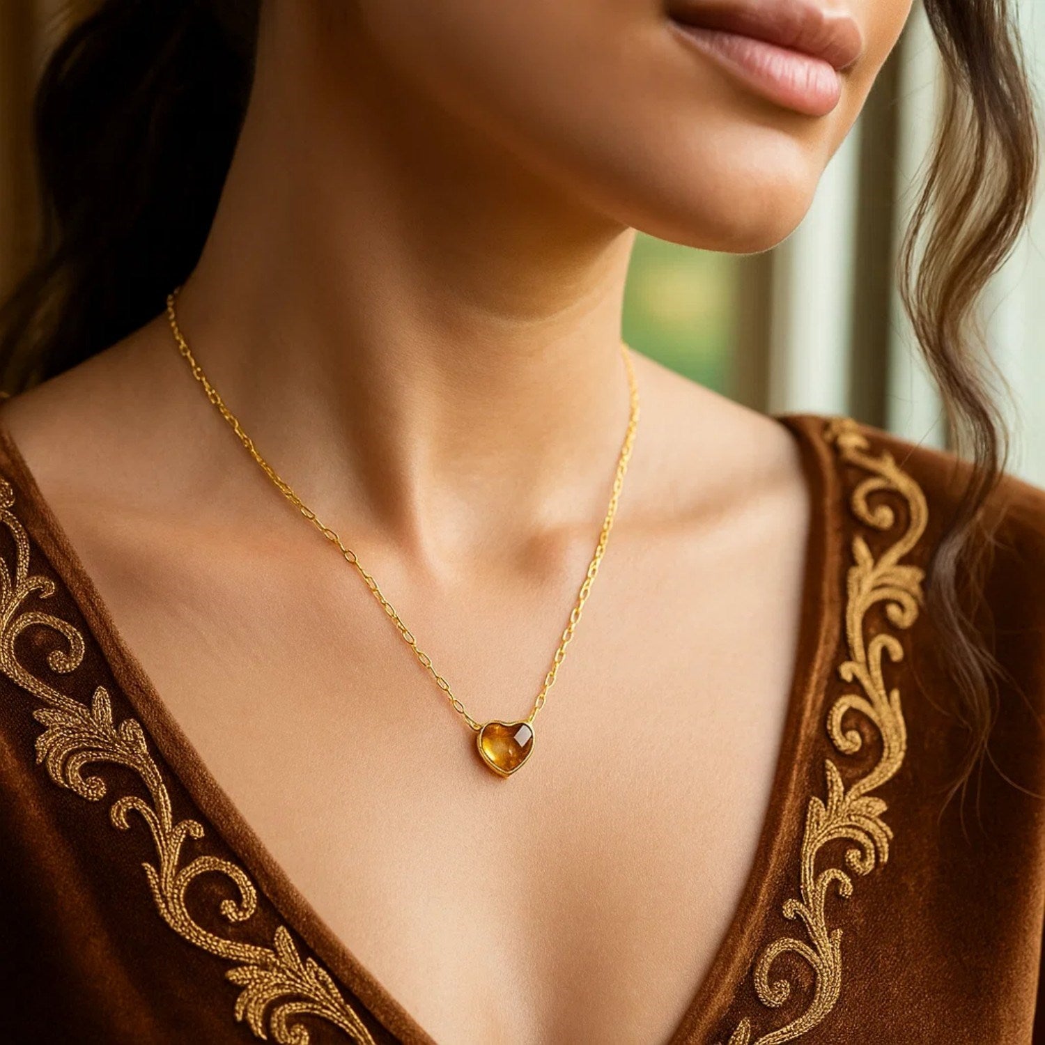 14K Yellow Gold Citrine Heart Necklace (1.50 mm)