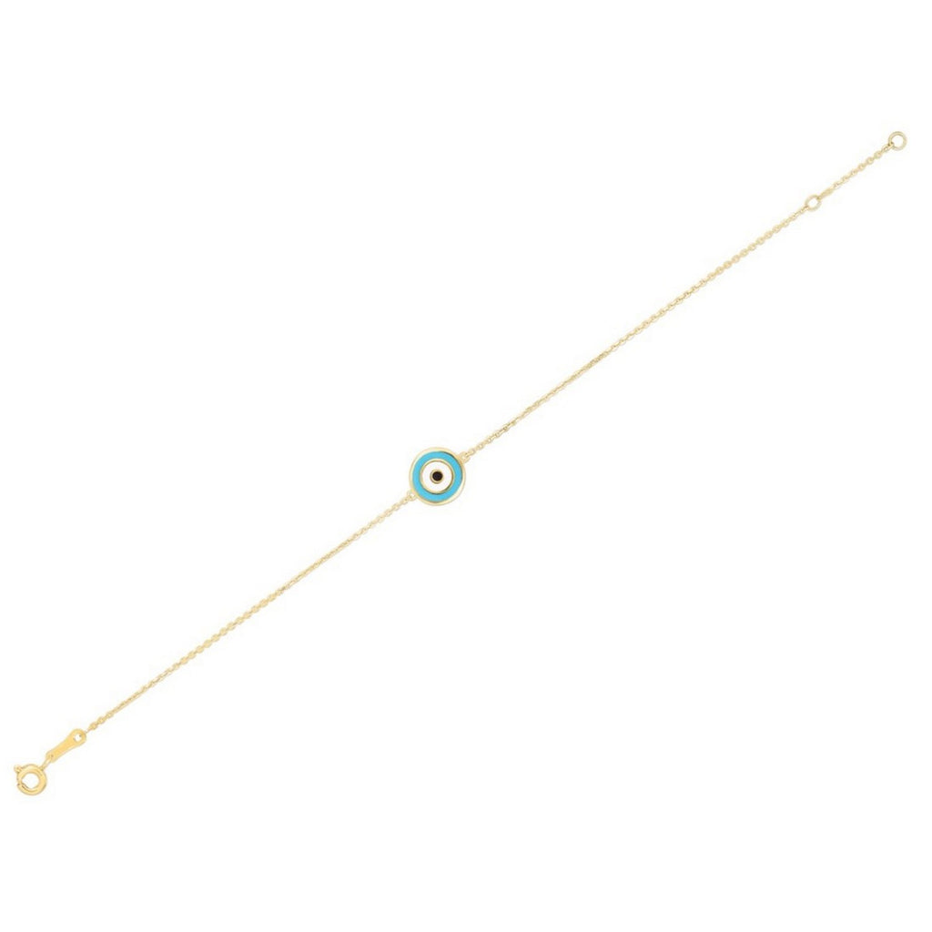 14k Yellow Gold Blue Evil Eye Bracelet (1.00 mm)