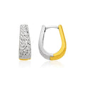 14k Two-Tone Gold Oval Diamond Cut Textured Earrings