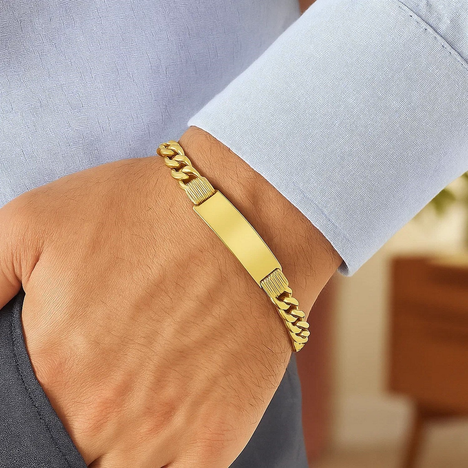 14K Yellow Gold Lite Cuban ID Bracelet (9.10 mm)