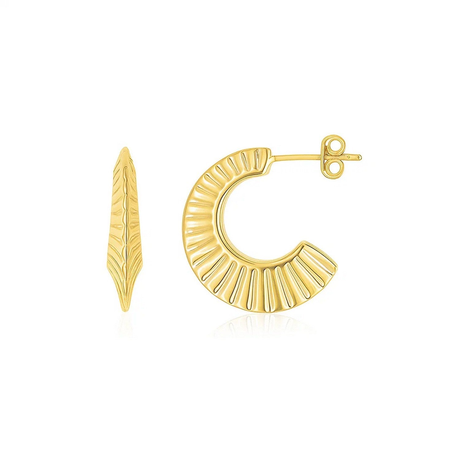14K Yellow Gold Graduated Scalloped Pointed Half Hoops