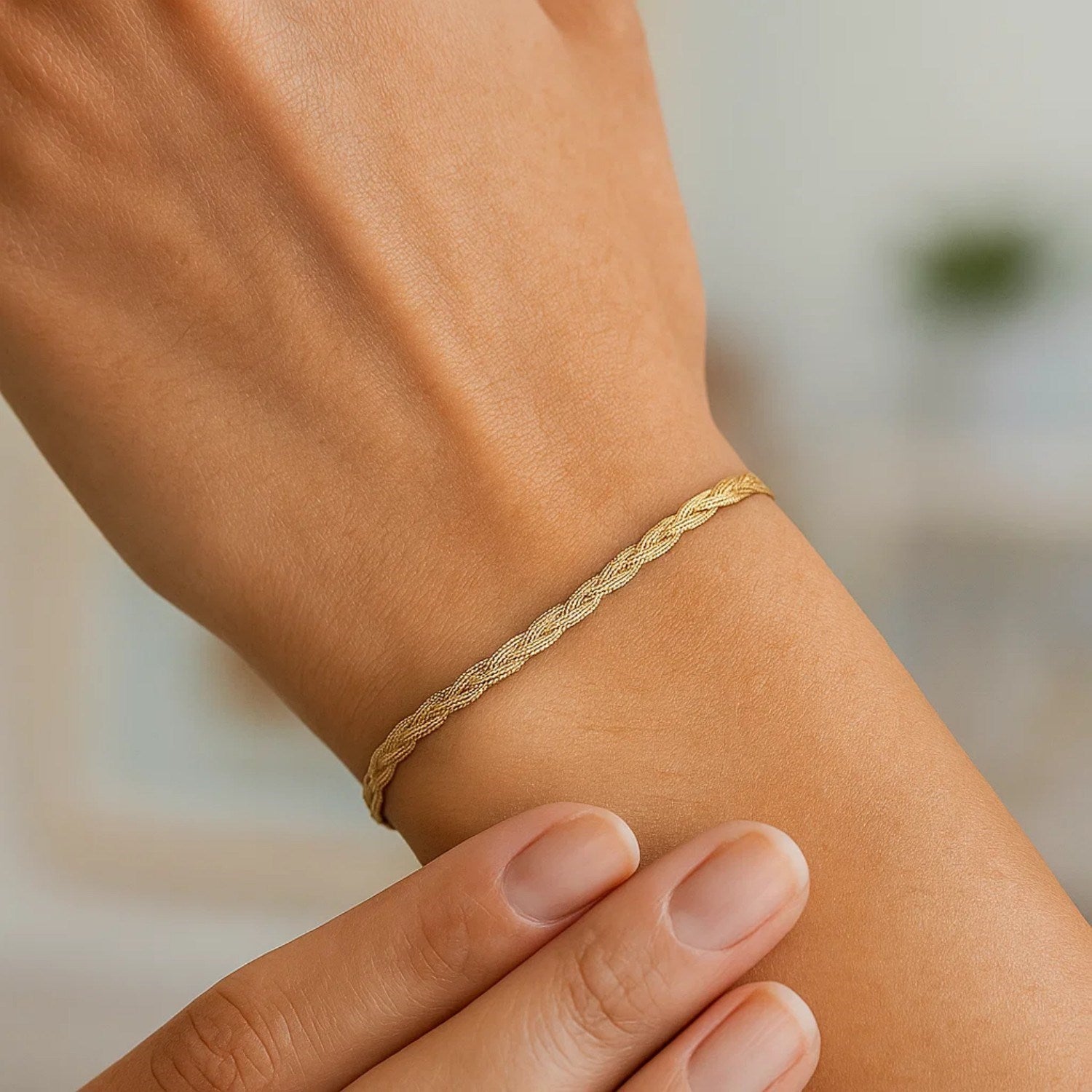 14k Yellow Gold Braided Herringbone Bracelet (3.20 mm)