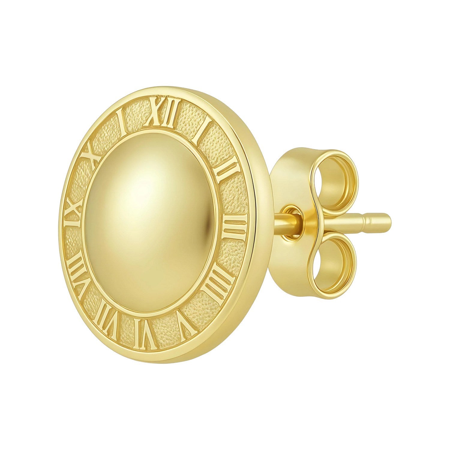 14K Yellow Gold Roman Numeral Button Stud Earrings