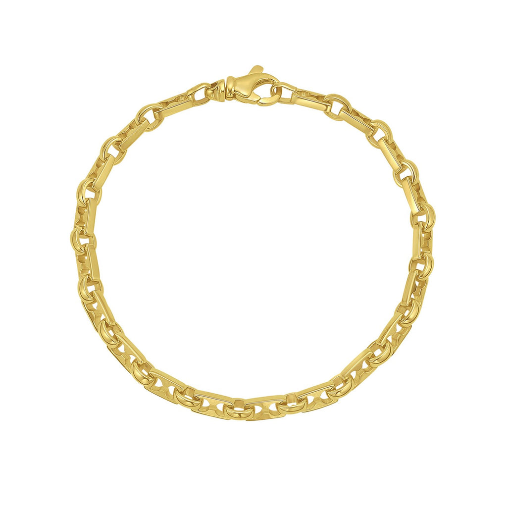 14K Yellow Gold Rectangular Railroad Link Bracelet (7.00 mm)