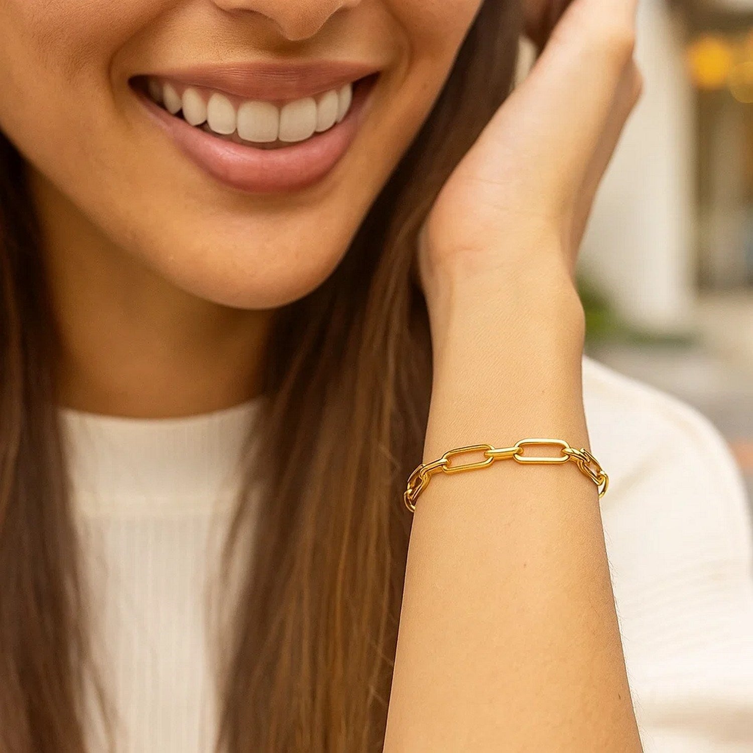 14k Yellow Gold 7 1/4 inch Bombay Paperclip Chain Bracelet (5.60 mm)